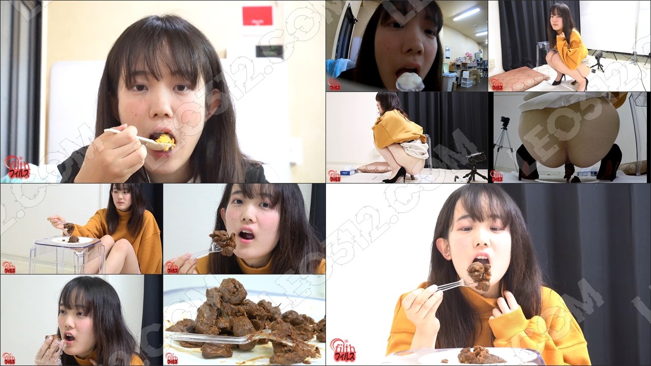 Scat scene with cute Japanese girl pretending to eat her own poop
